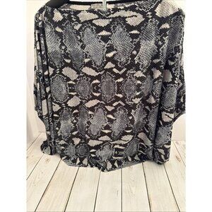 Alberto Makali Black White Women’s Boho Poncho Kimono Short Sleeve Shirt L EUC